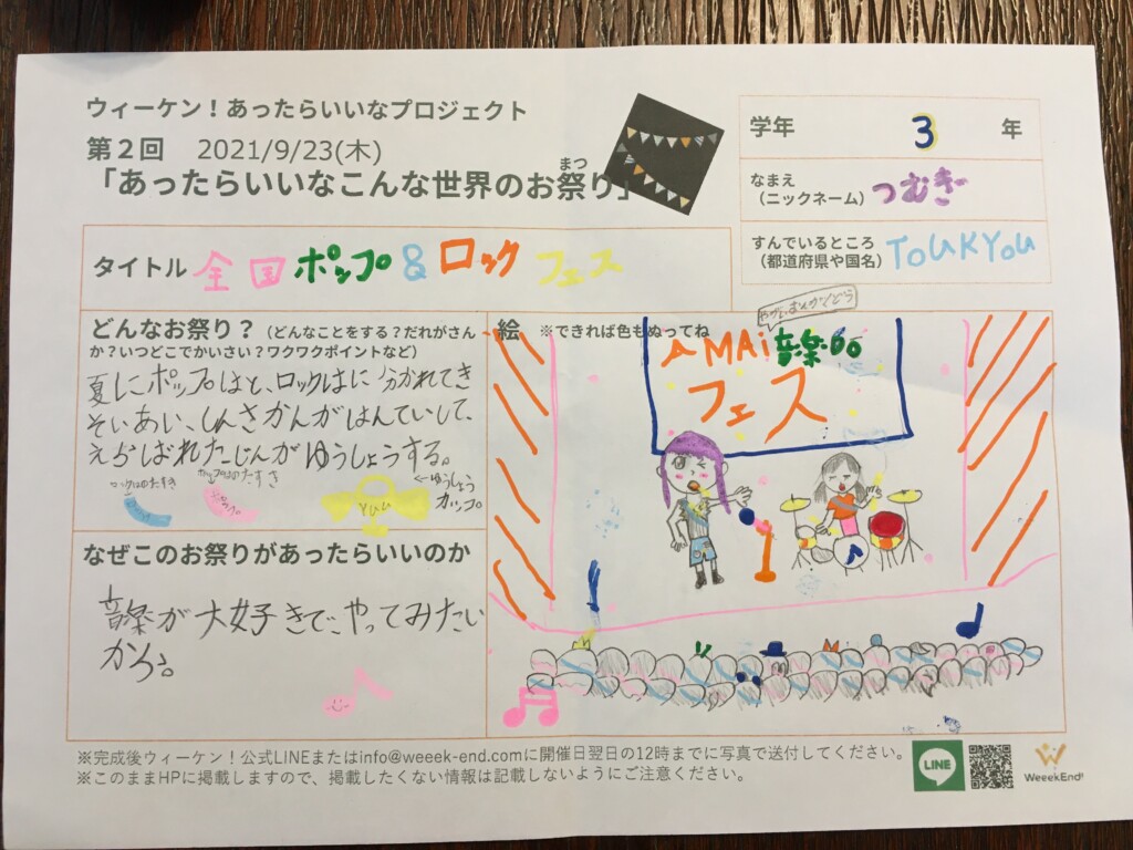 受賞作品発表 実現なるか 小学生が考えた あったらいいな こんな世界のお祭り オンライン 親子体験ならウィーケン